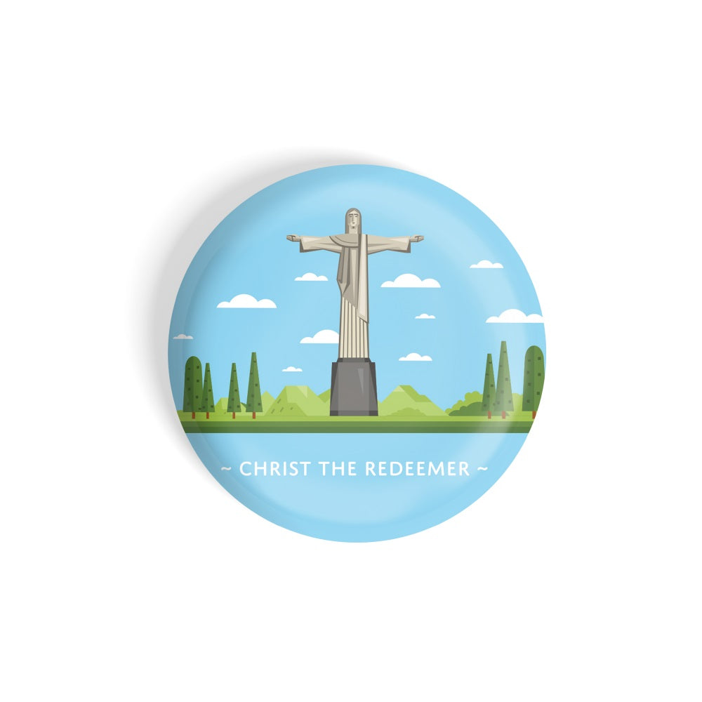 dhcrafts Round Fridge Magnet Blue Color Monuments Christ The Redeemer Glossy Finish Design Pack of 1 (58 mm)